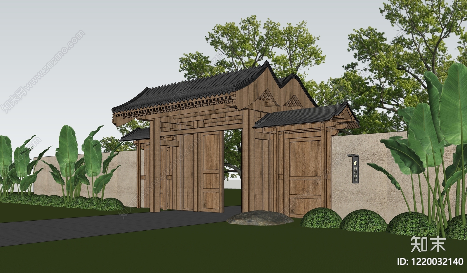 新中式入口大门SU模型下载【ID:1220032140】