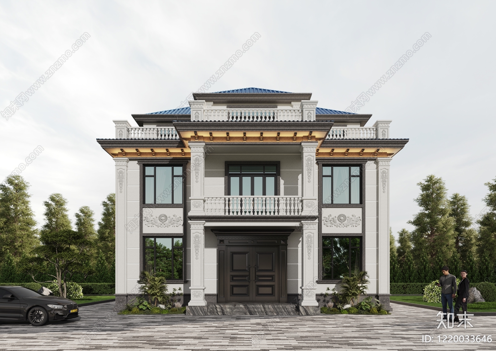 欧式别墅外观3D模型下载【ID:1220033646】