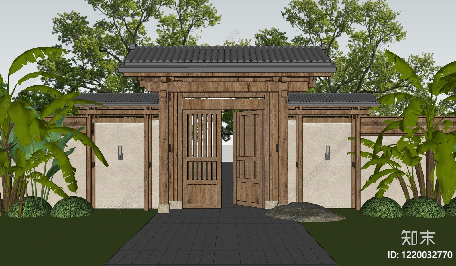 新中式入口大门SU模型下载【ID:1220032770】