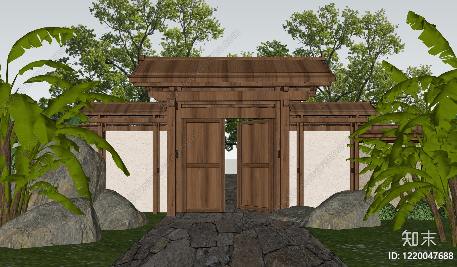新中式入口大门SU模型下载【ID:1220047688】