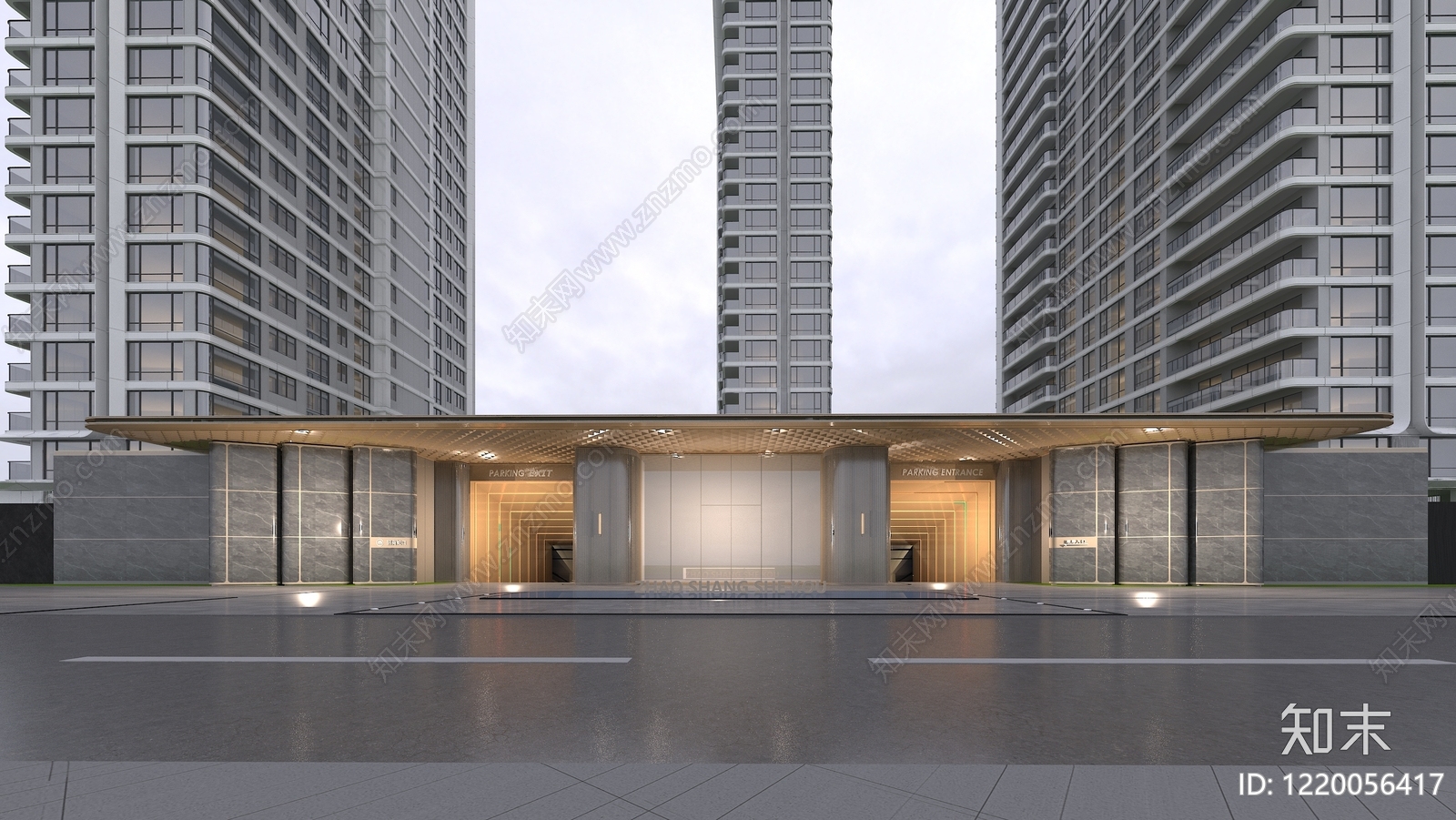 极简主义小高层住宅楼3D模型渲染效果图
