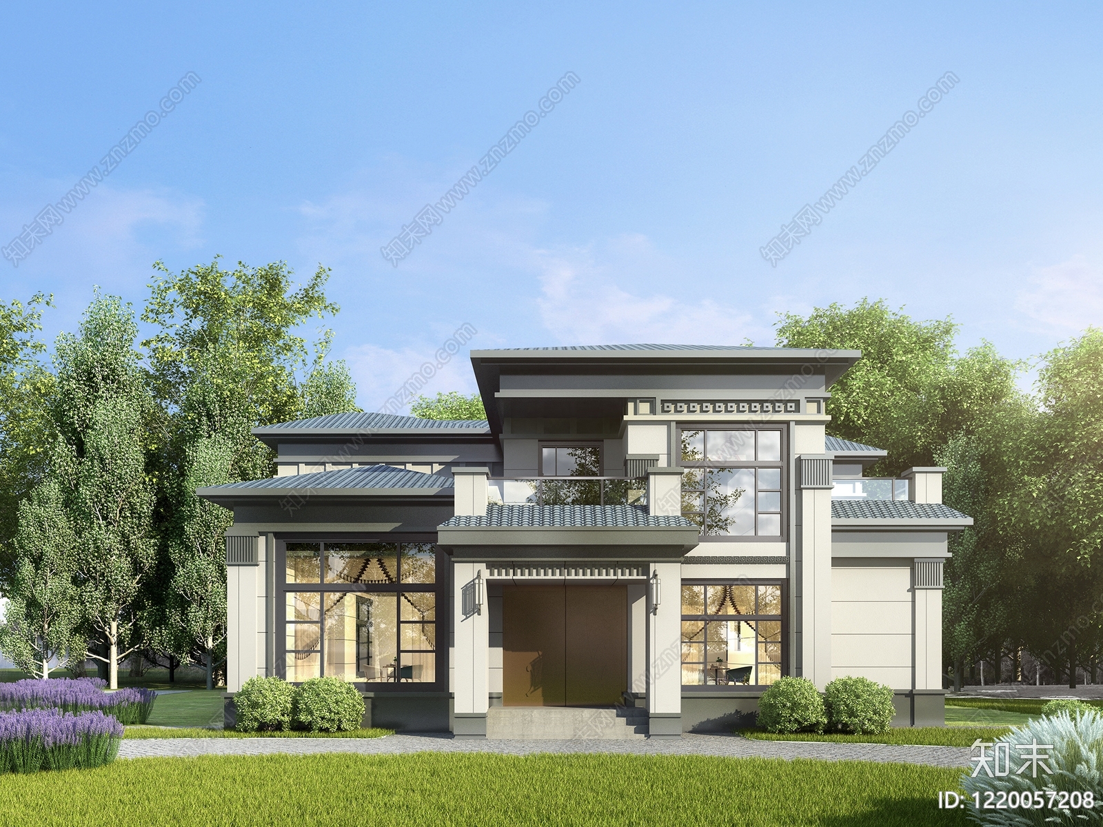 新中式别墅外观3D模型下载【ID:1220057208】