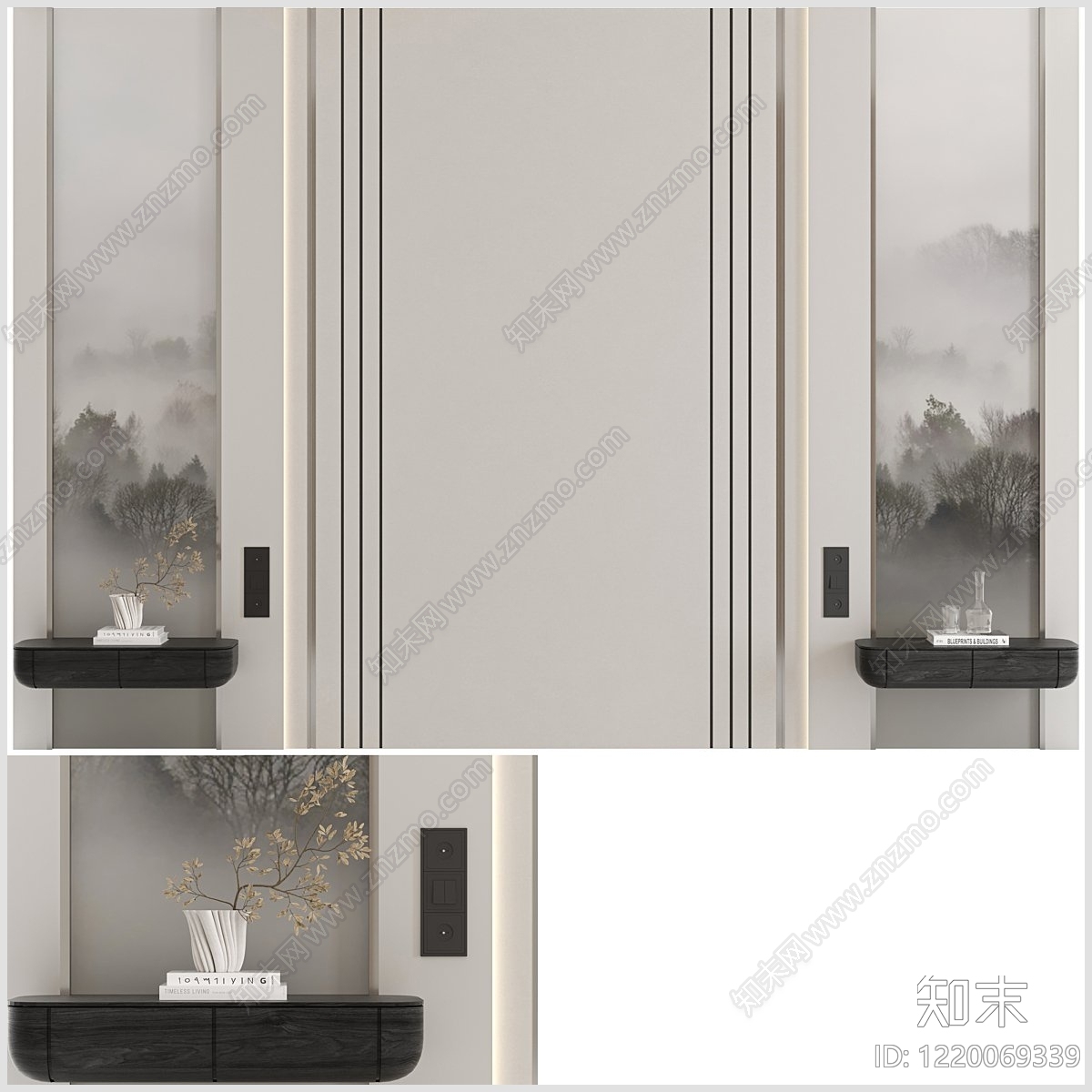 禅意床头背景墙3D模型下载【ID:1220069339】