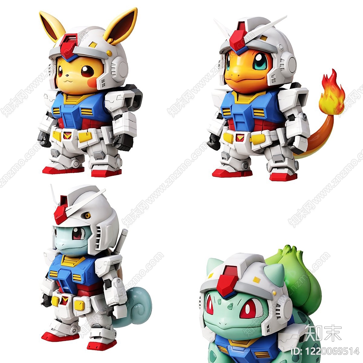 机甲萌系雕塑摆件3D模型渲染效果图