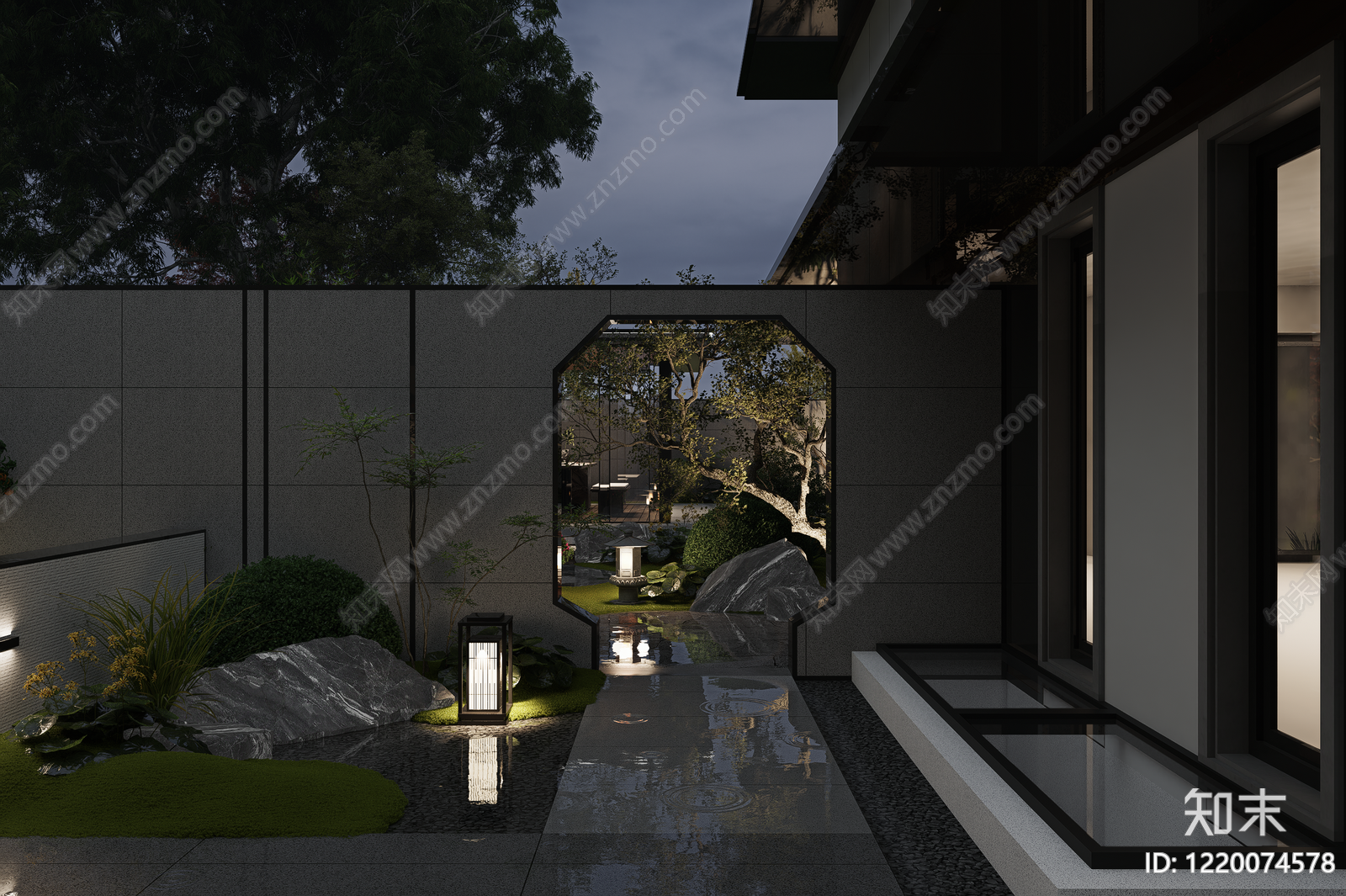 新中式别墅庭院SU模型下载【ID:1220074578】
