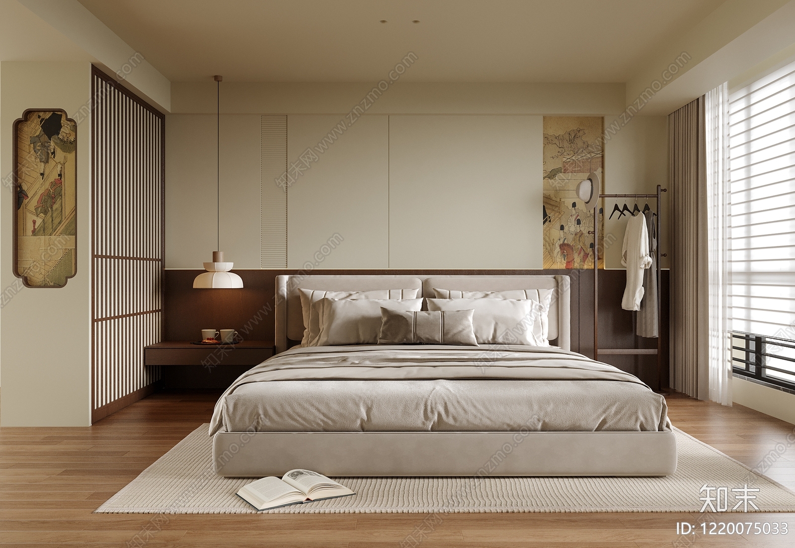 新中式家居卧室SU模型下载【ID:1220075033】