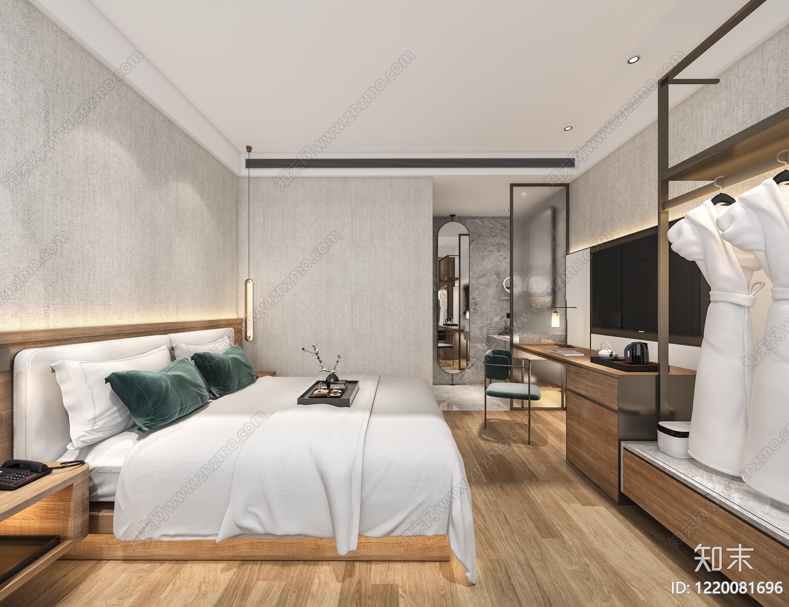 新中式酒店客房3D模型下载【ID:1220081696】