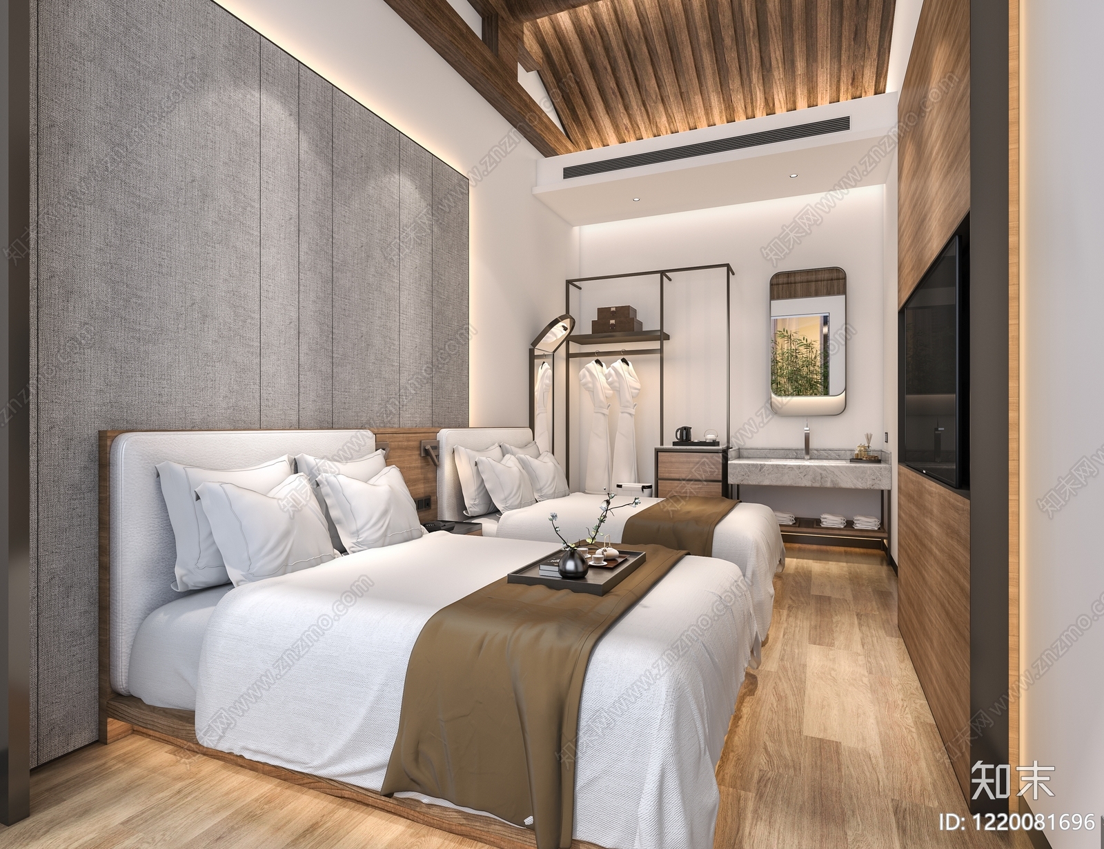 新中式酒店客房3D模型下载【ID:1220081696】