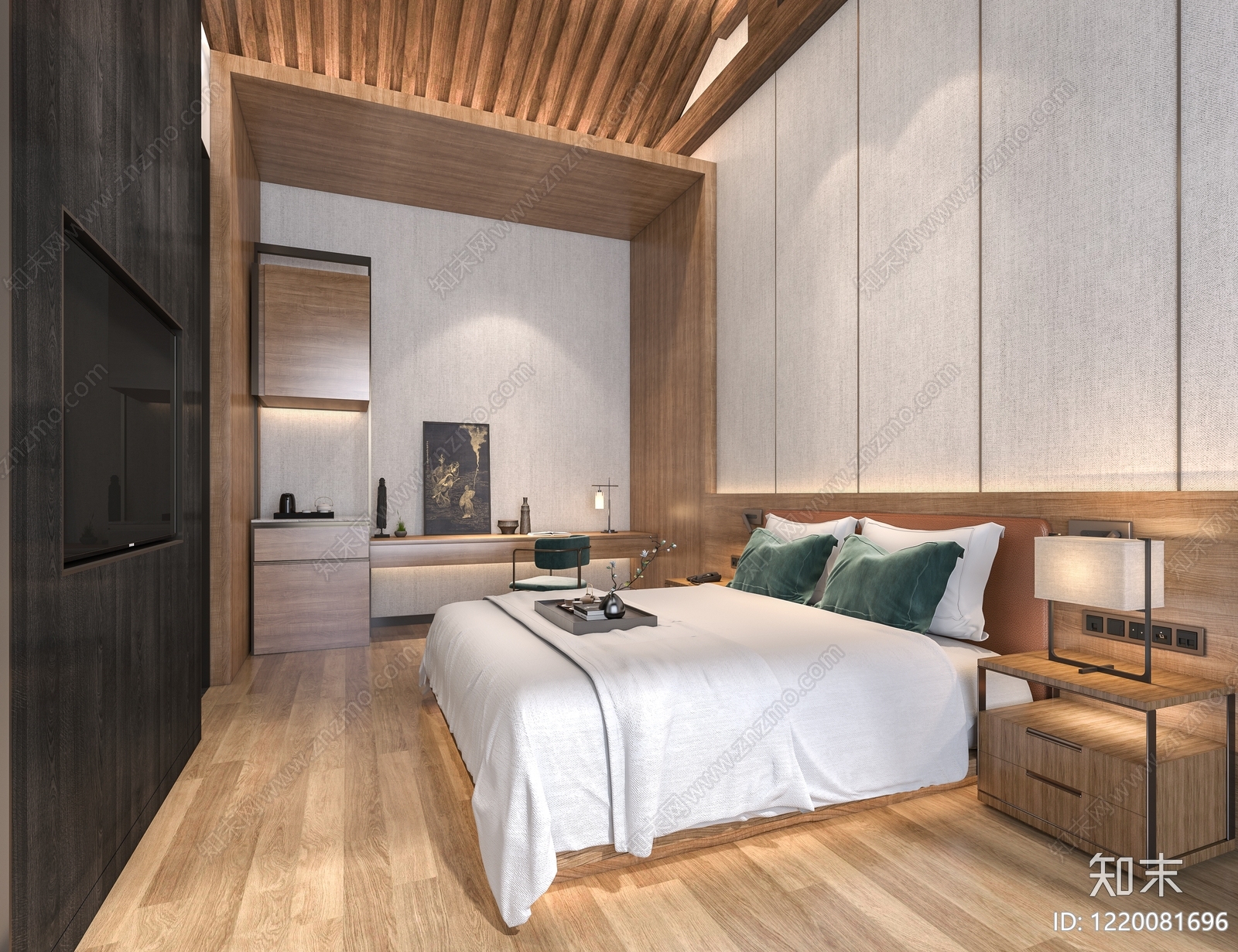 新中式酒店客房3D模型下载【ID:1220081696】