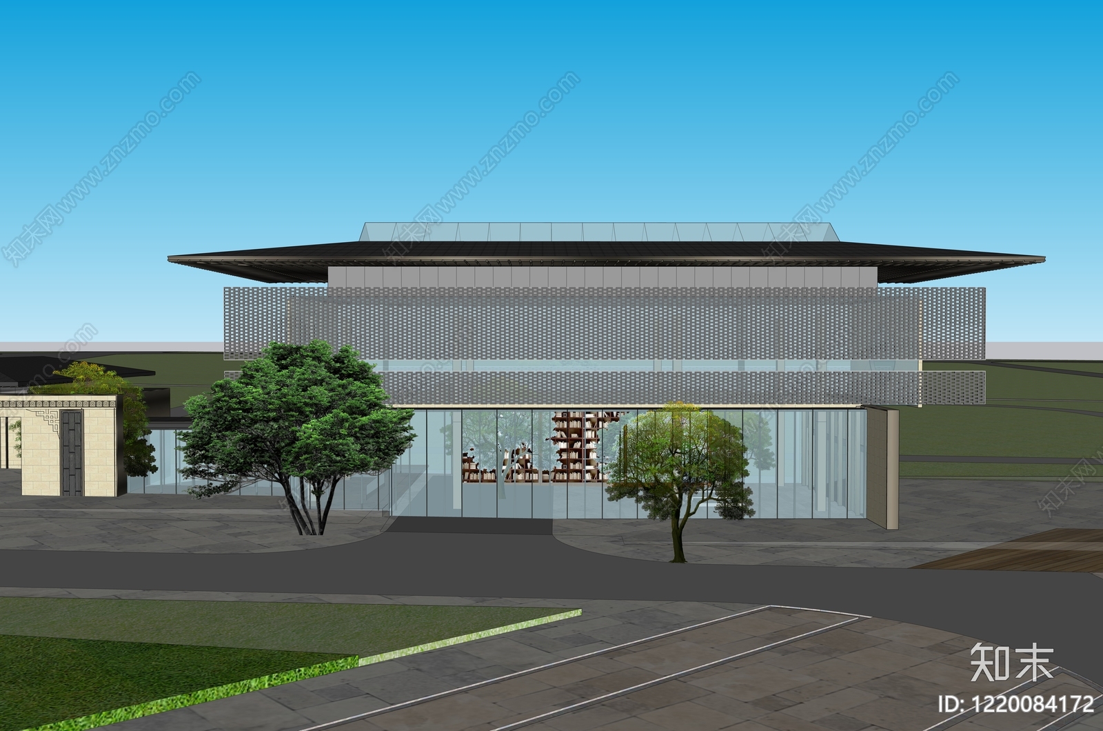 新中式图书馆建筑SU模型草图