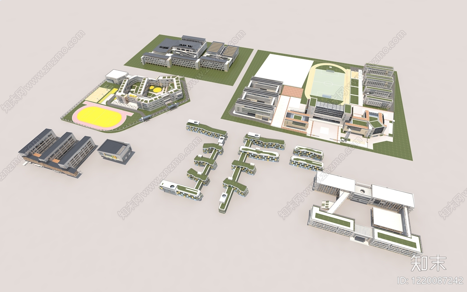 现代主义鸟瞰规划3D模型渲染效果图