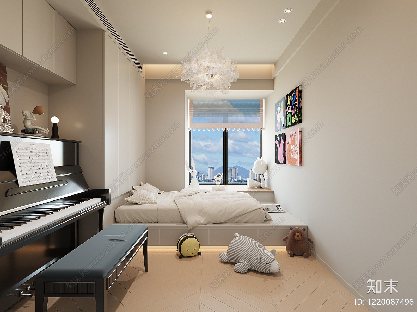 奶油风通用儿童房3D模型下载【ID:1220087496】