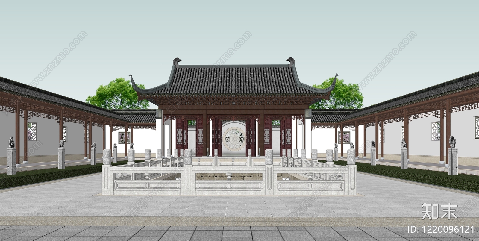 传统园林风格四合院SU模型下载【ID:1220096121】