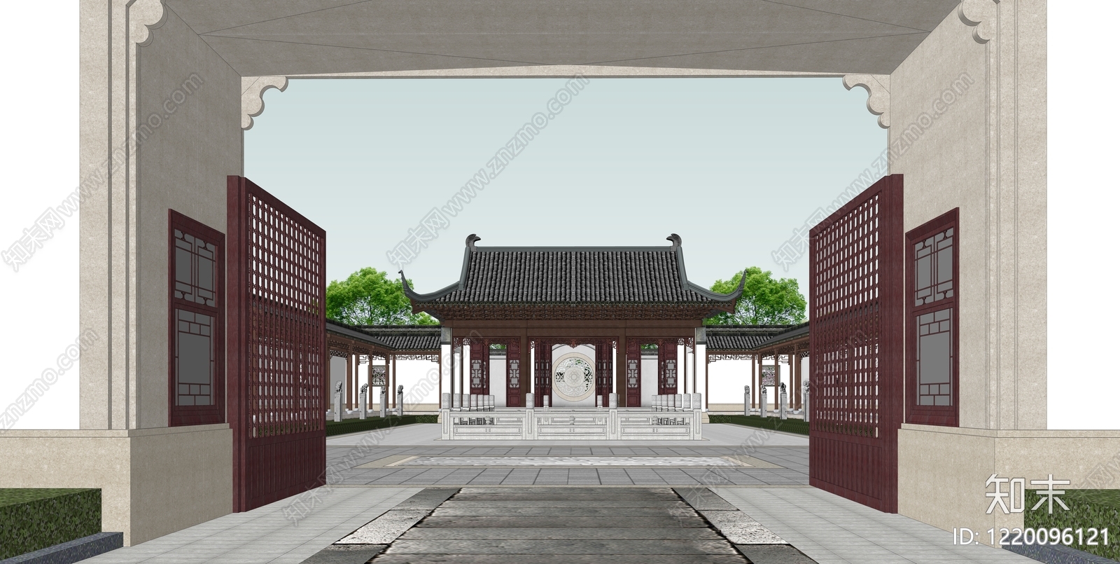 传统园林风格四合院SU模型下载【ID:1220096121】