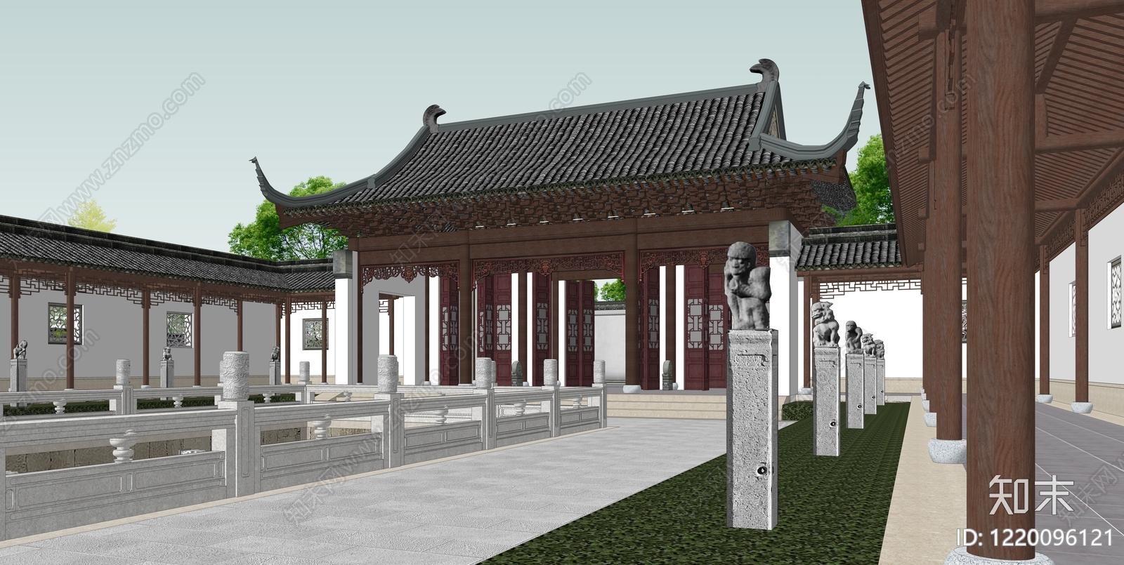 传统园林风格四合院SU模型下载【ID:1220096121】