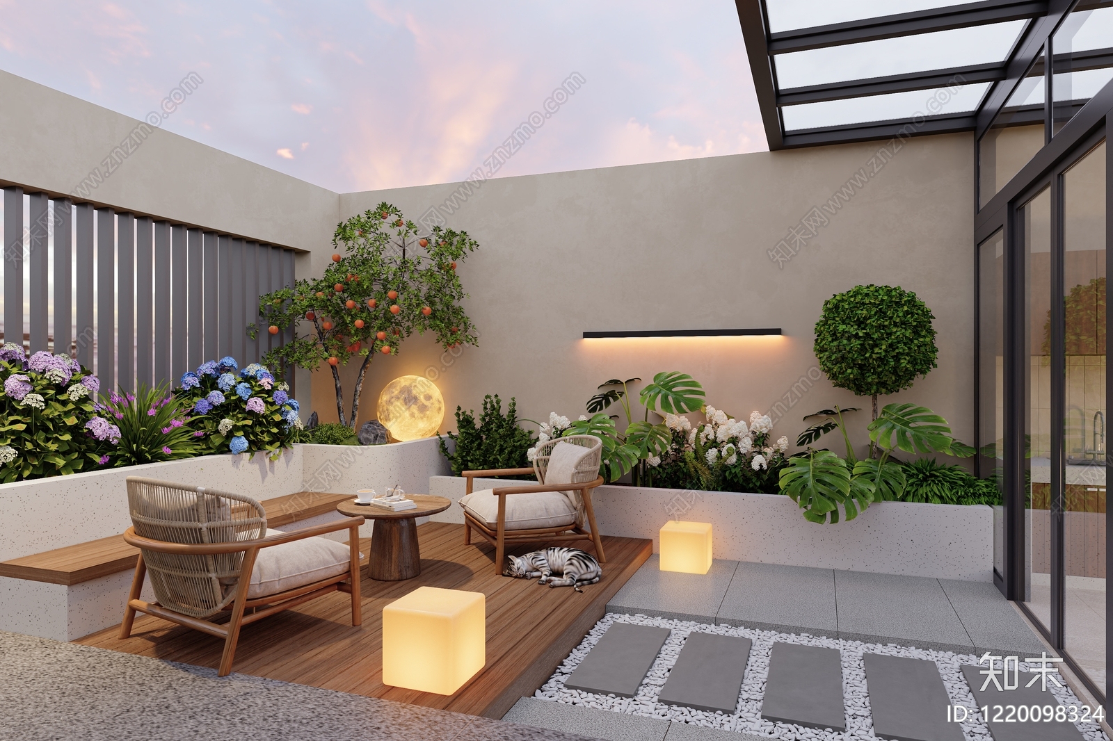 现代简约屋顶花园3D模型渲染效果图