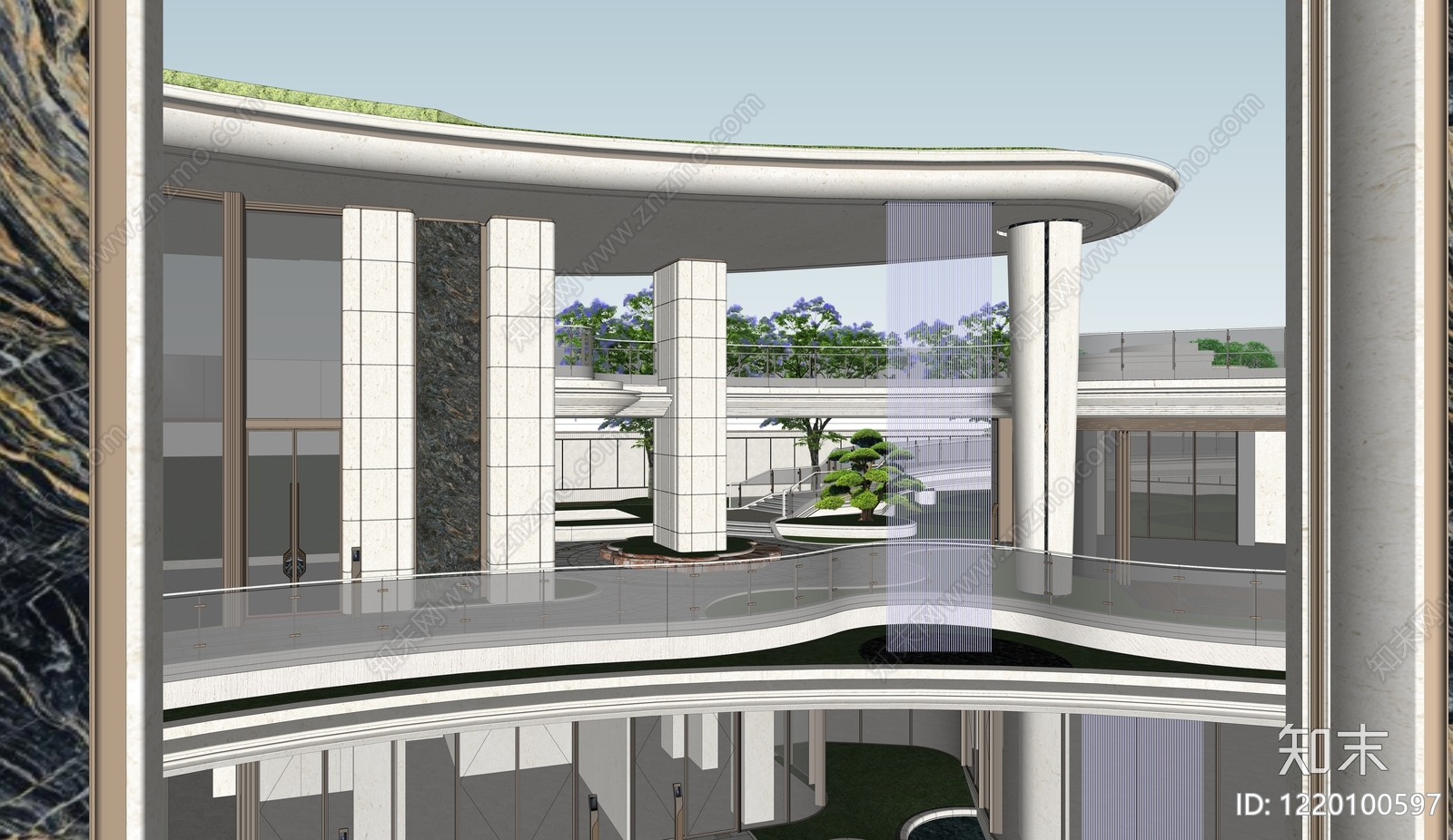 现代主义售楼处建筑SU模型下载【ID:1220100597】
