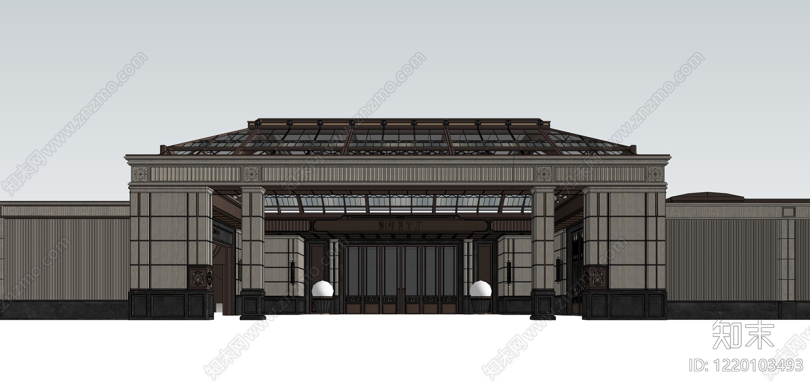 新古典主义售楼处建筑SU模型下载【ID:1220103493】