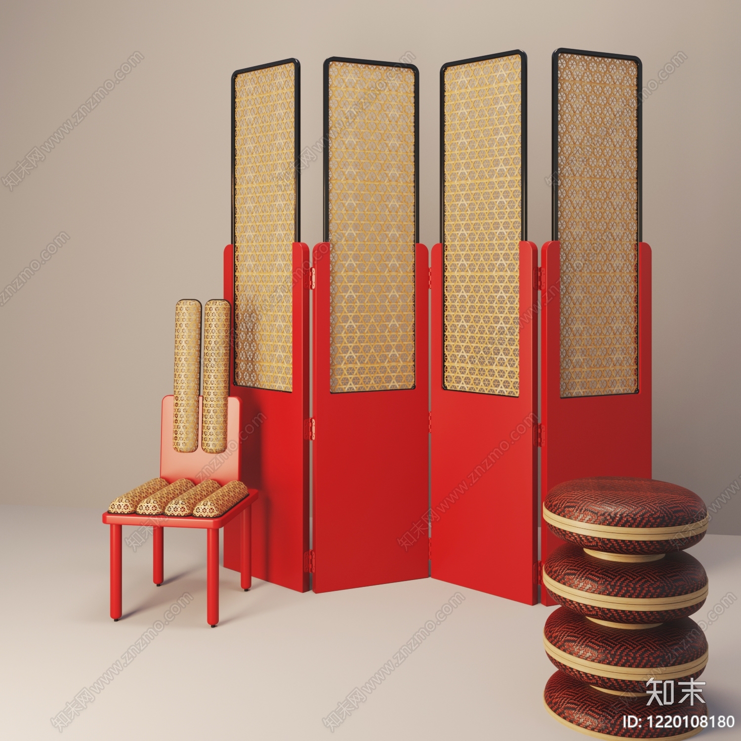 新中式家具3D模型渲染效果图