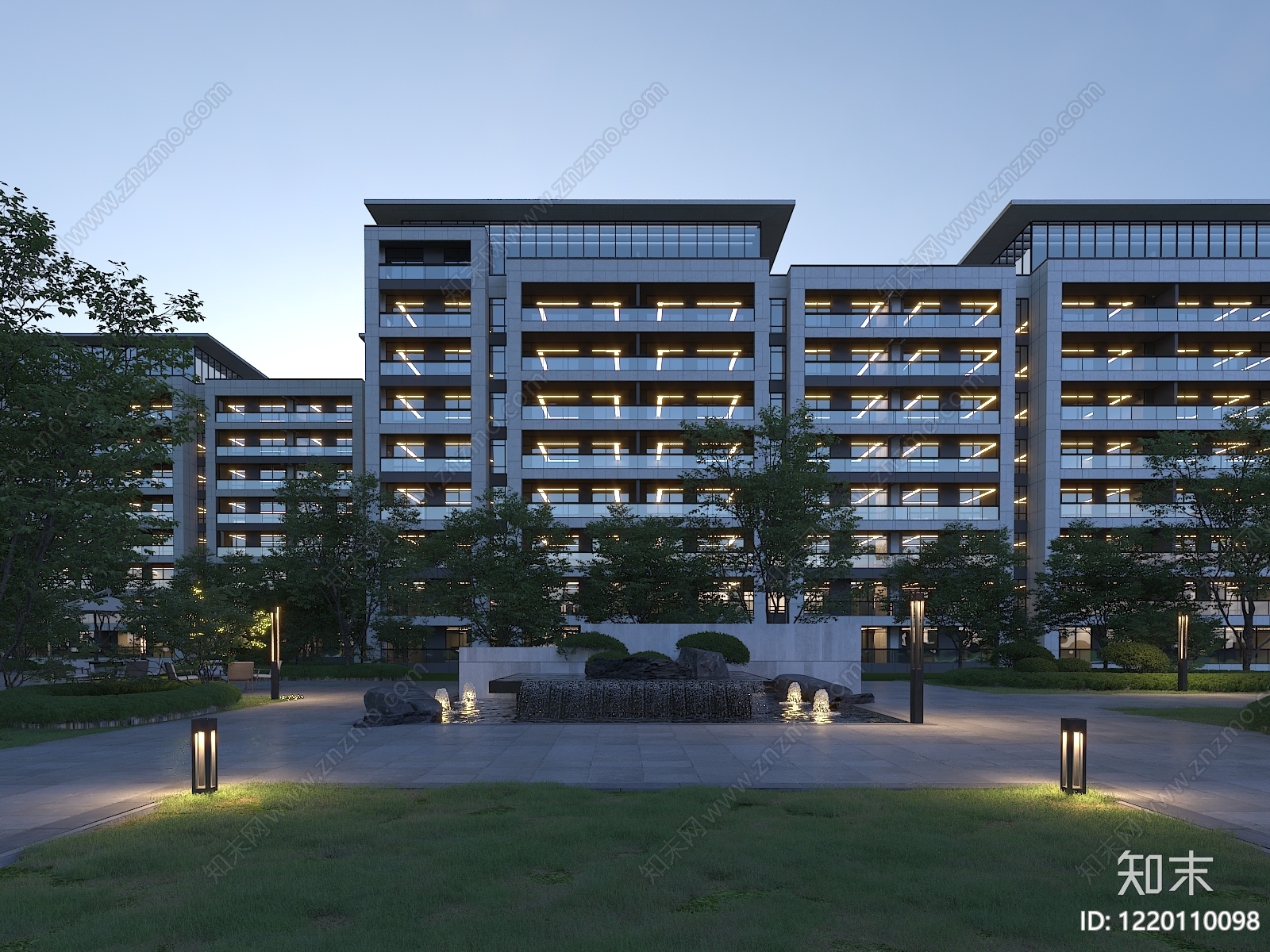 现代主义小高层住宅楼3D模型渲染效果图
