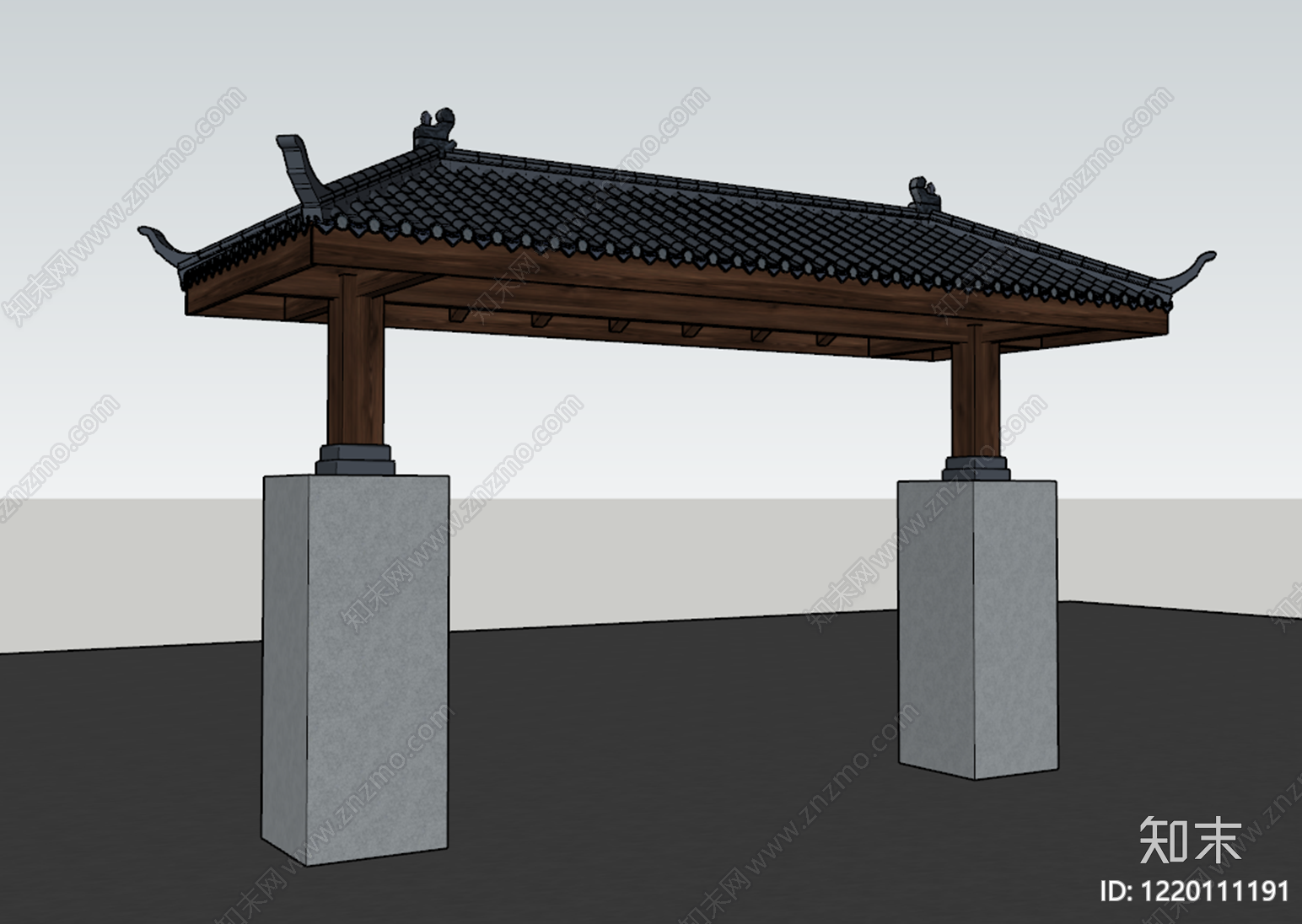 新中式入口大门SU模型下载【ID:1220111191】