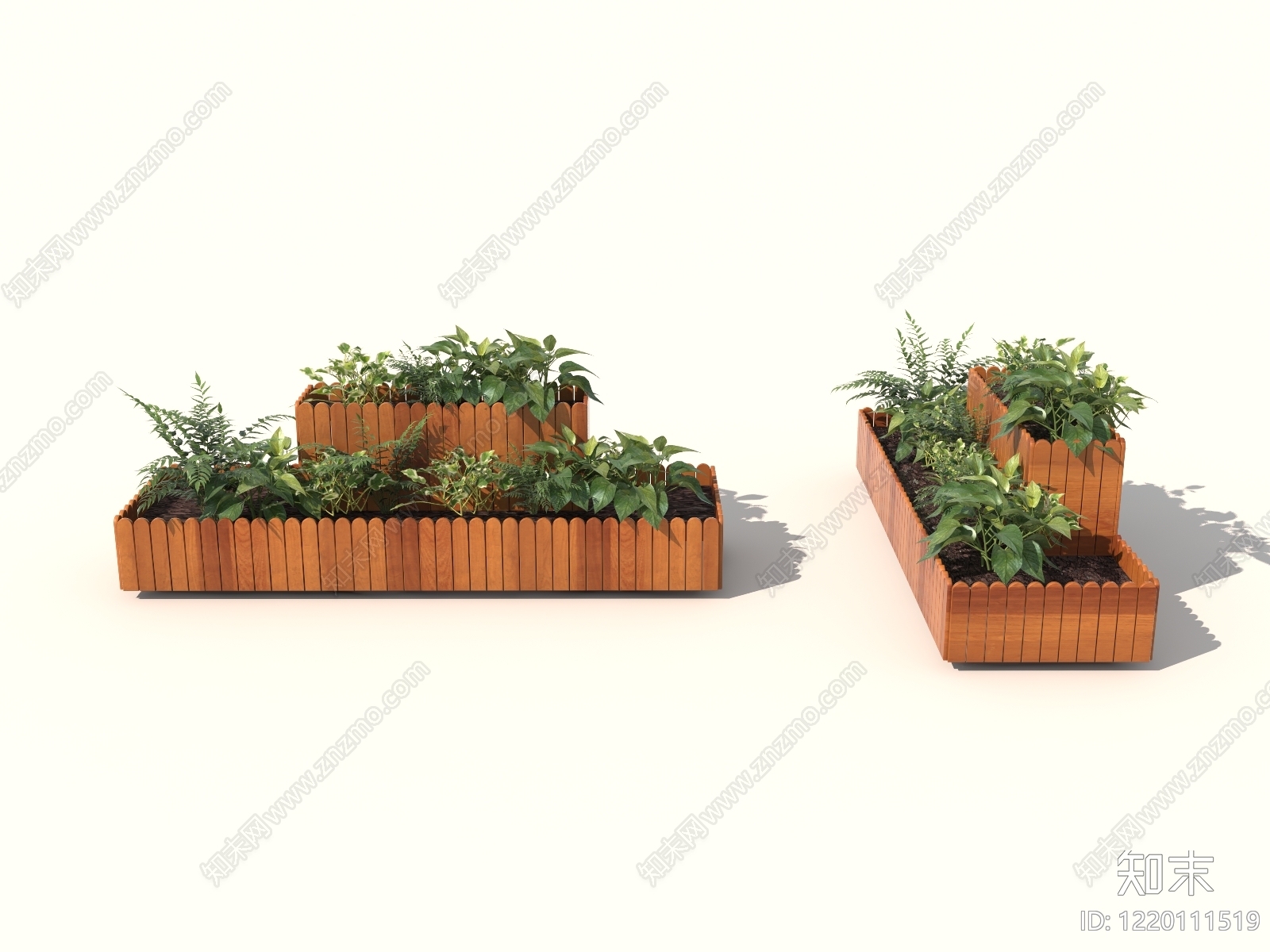 原木风绿植摆件3D模型渲染效果图