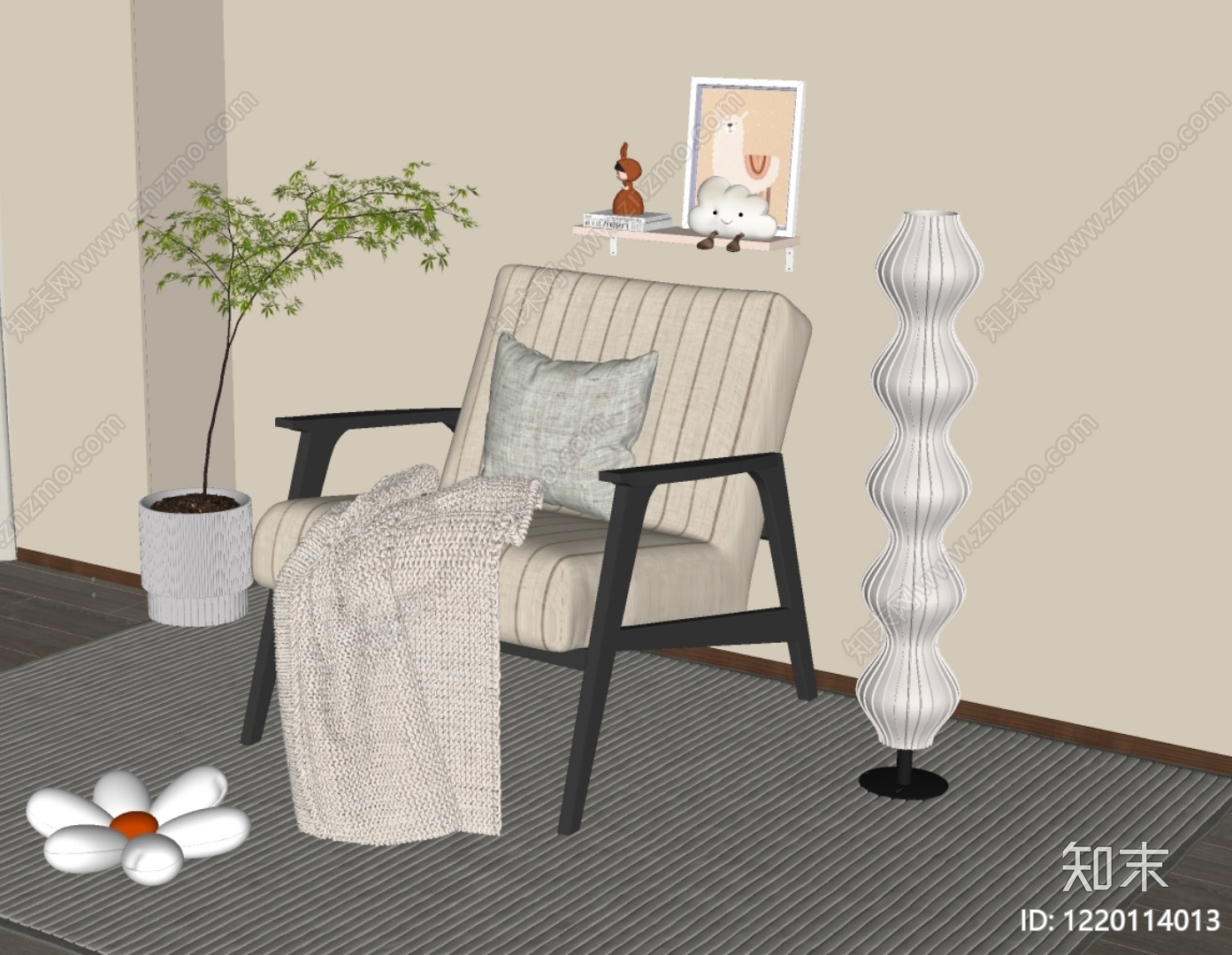 北欧风休闲椅SU模型下载【ID:1220114013】