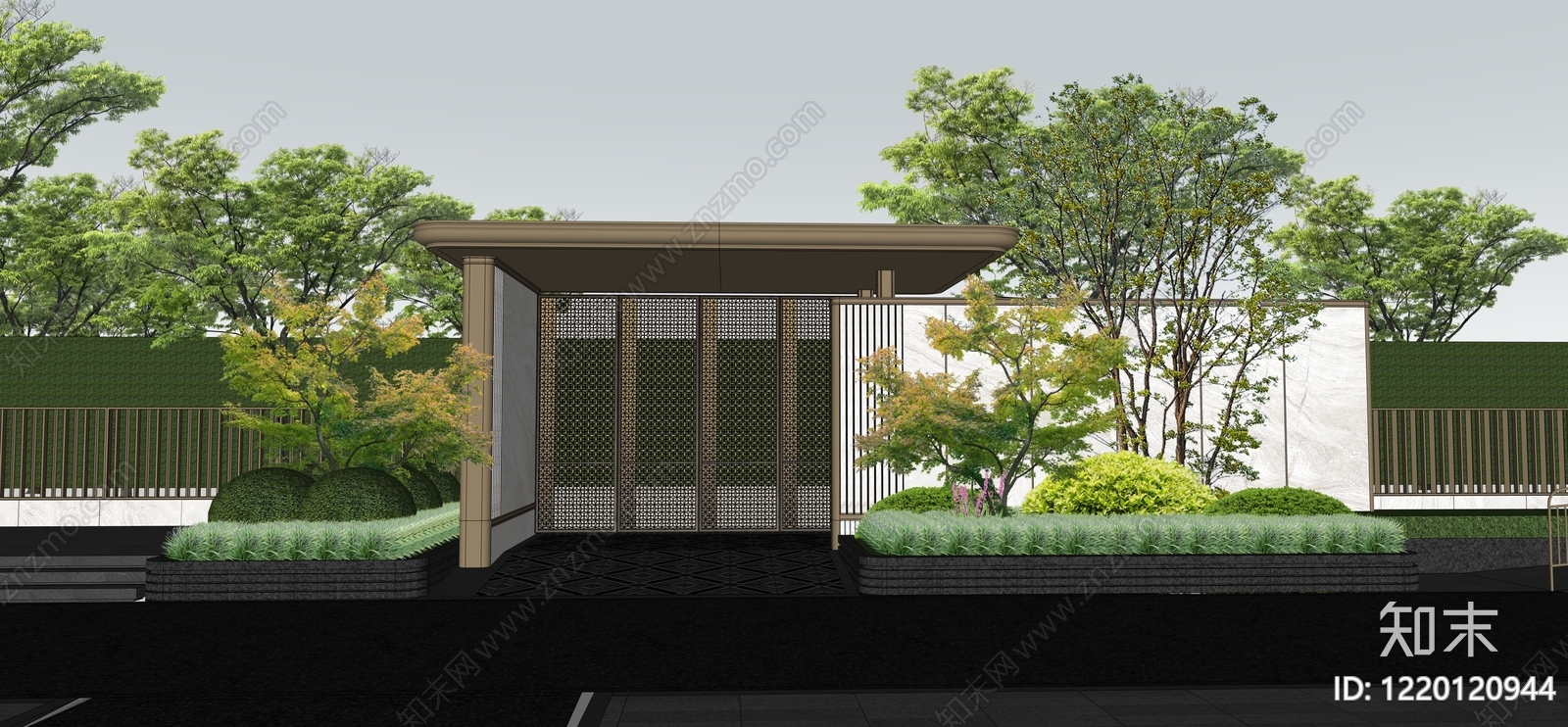 新中式入口大门SU模型下载【ID:1220120944】