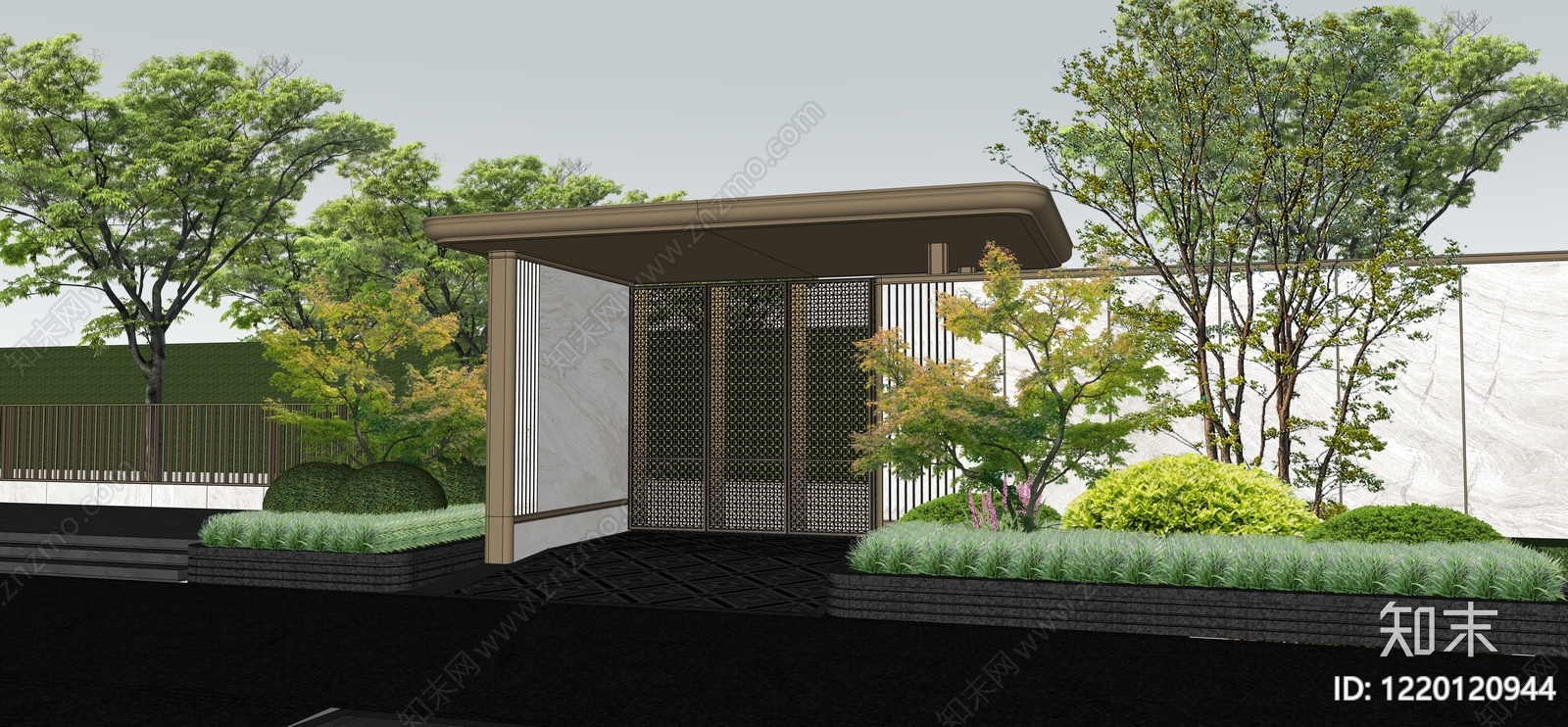 新中式入口大门SU模型下载【ID:1220120944】