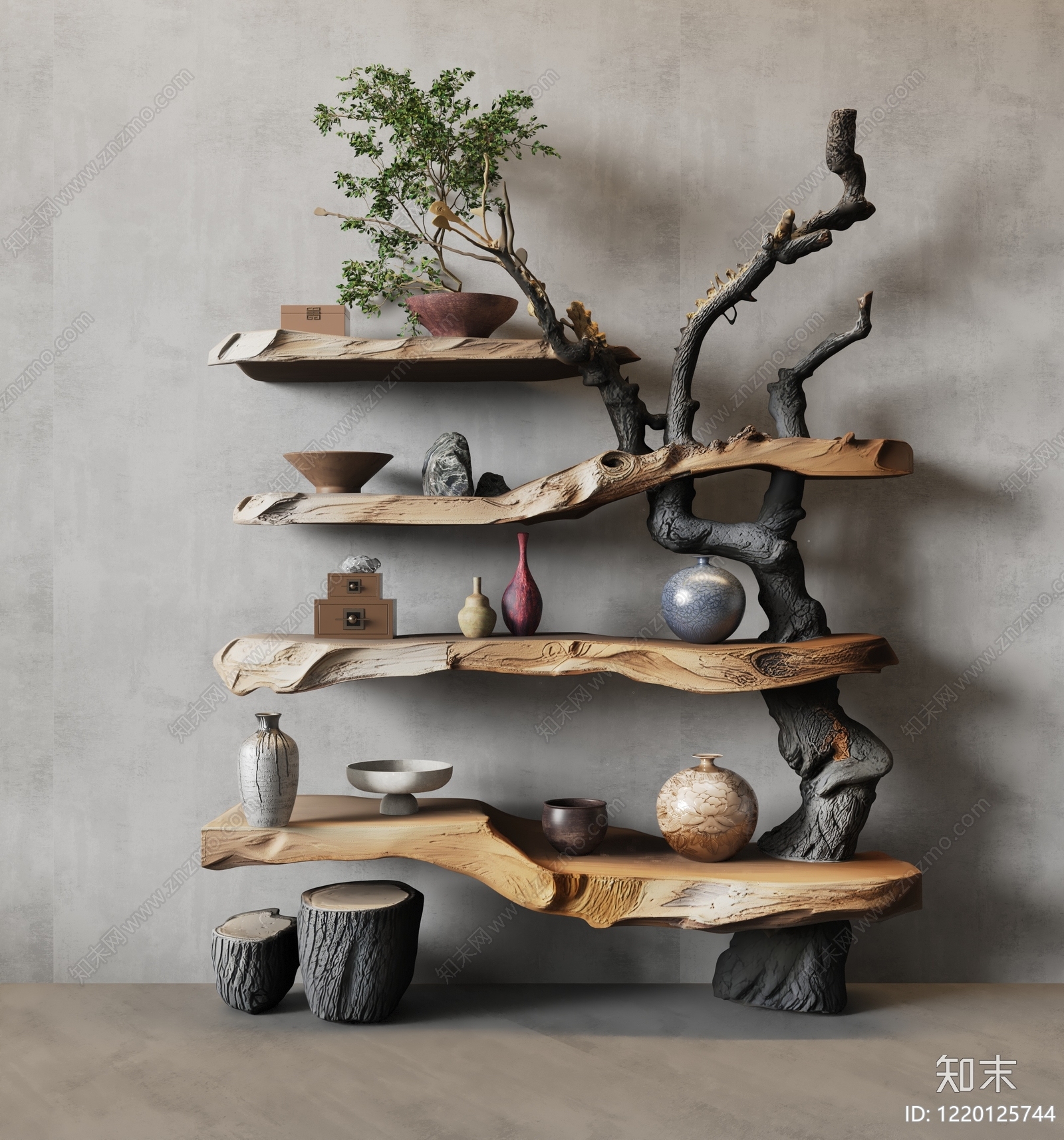 禅意博古架3D模型下载【ID:1220125744】