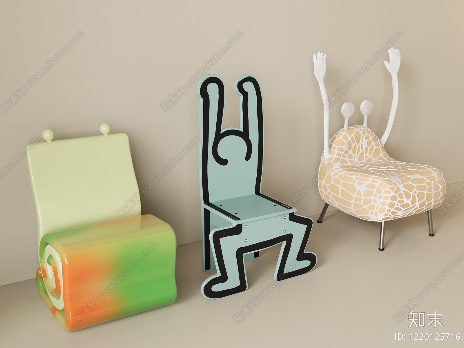 波普艺术风格儿童椅3D模型渲染效果图