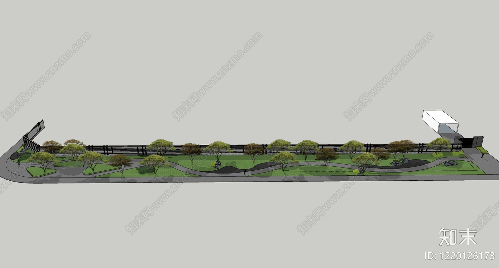 新中式景观口袋公园SU模型下载【ID:1220126173】