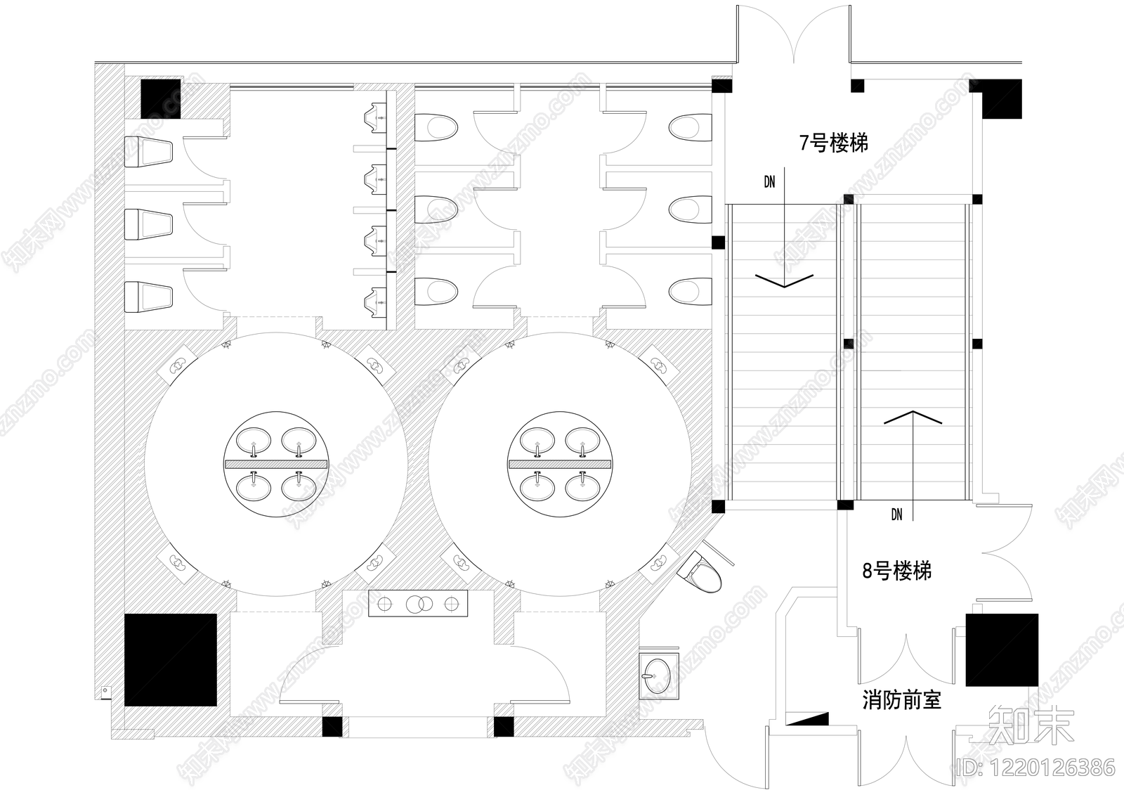 公共卫生间cad施工图下载【ID:1220126386】