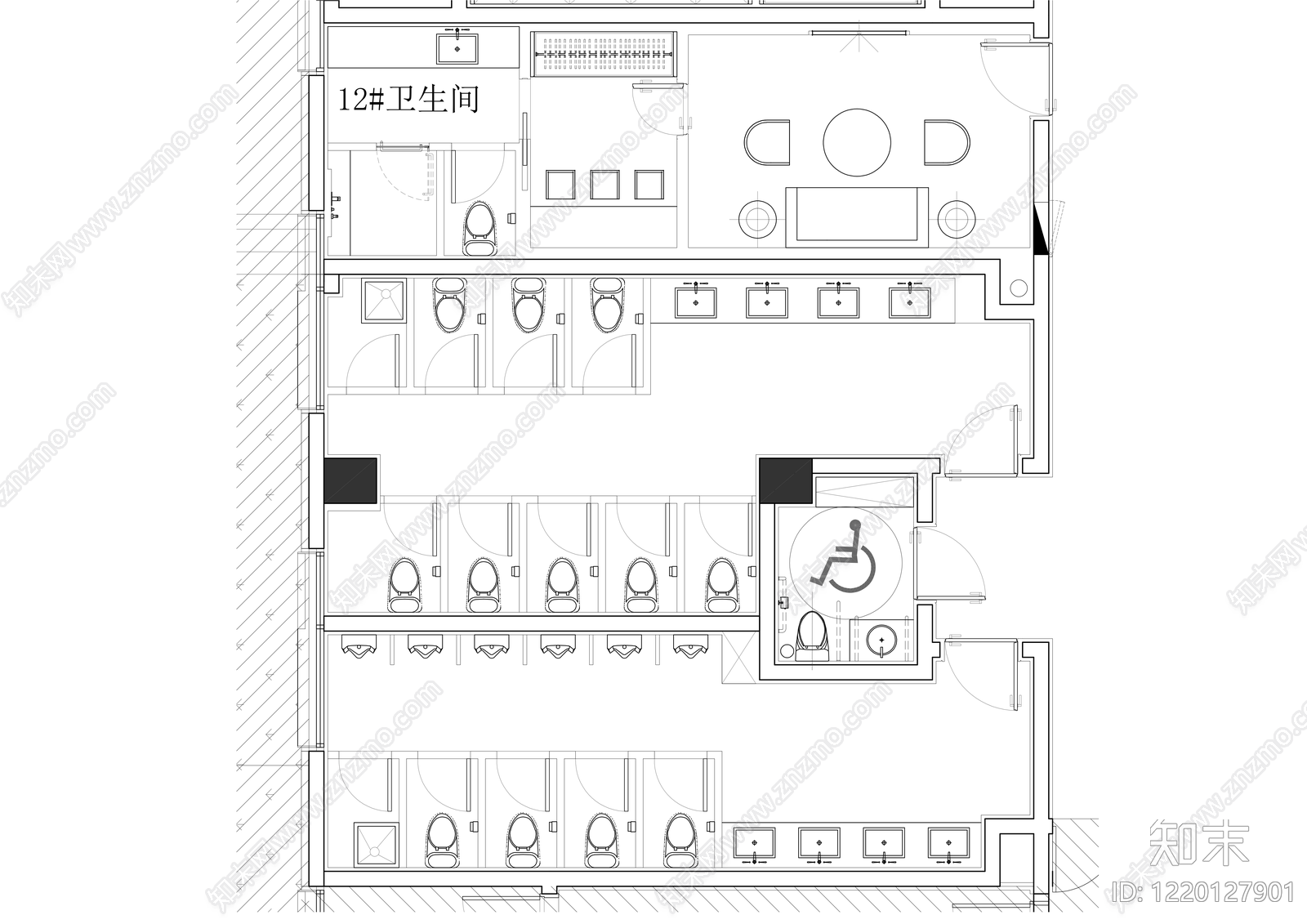 公共卫生间cad施工图下载【ID:1220127901】