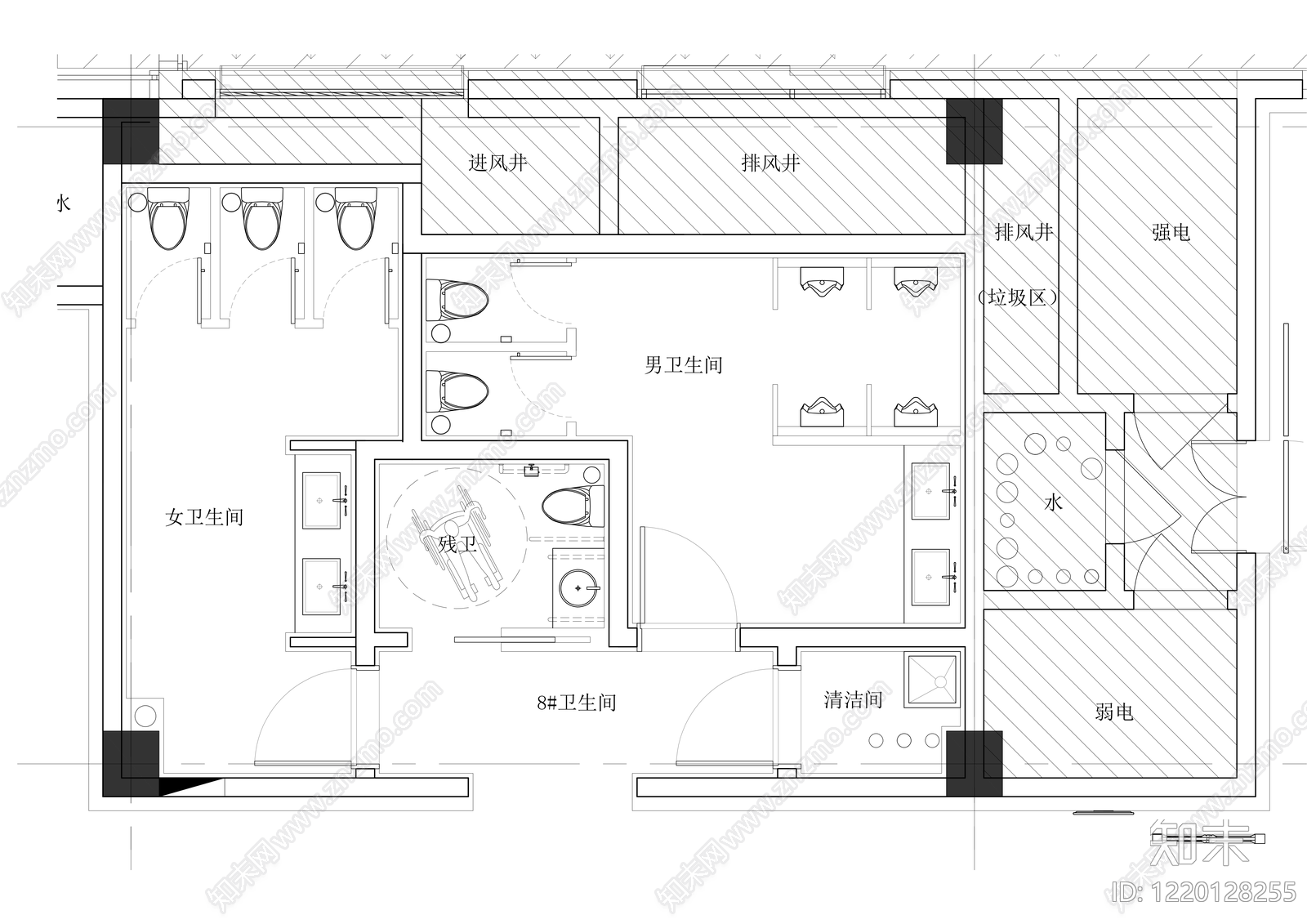 公共卫生间cad施工图下载【ID:1220128255】