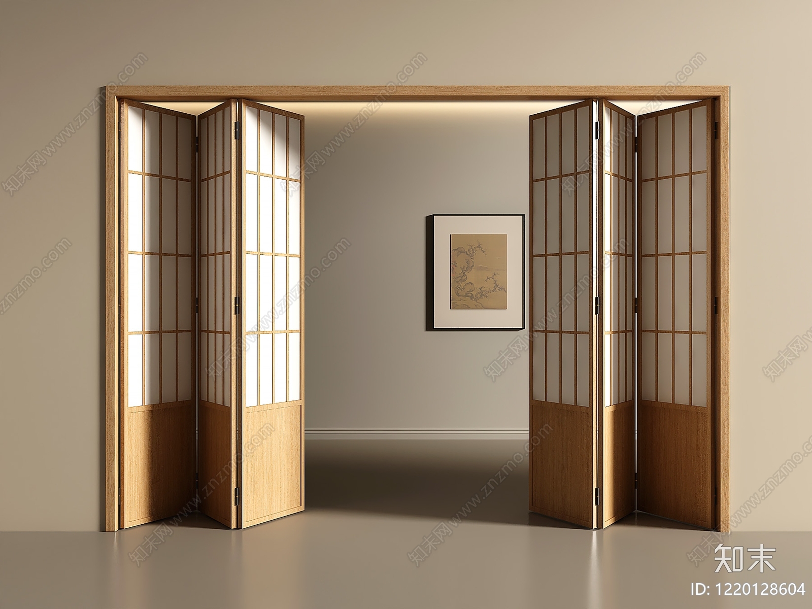 日式折叠门3D模型渲染效果图