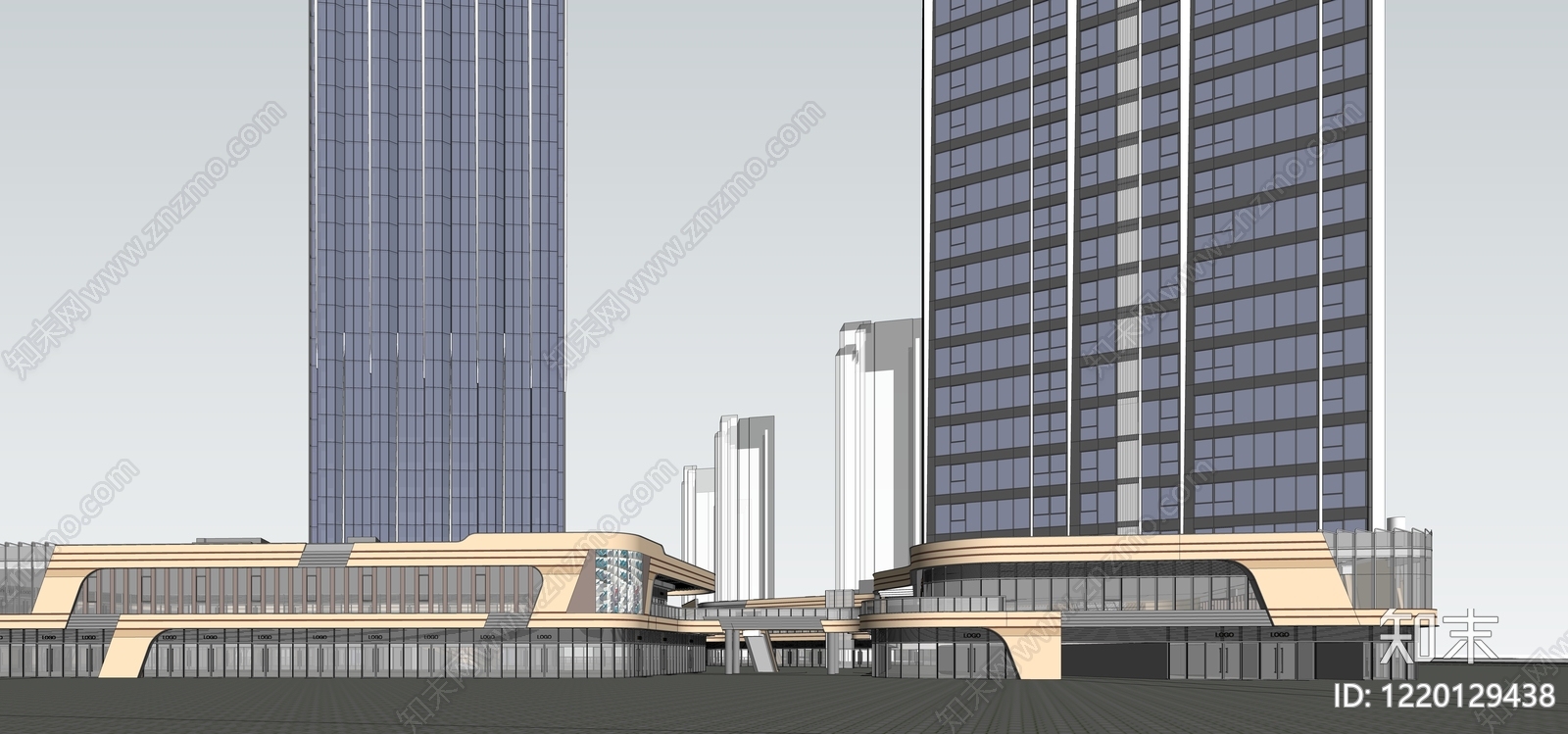 现代主义商业综合体景观SU模型下载【ID:1220129438】