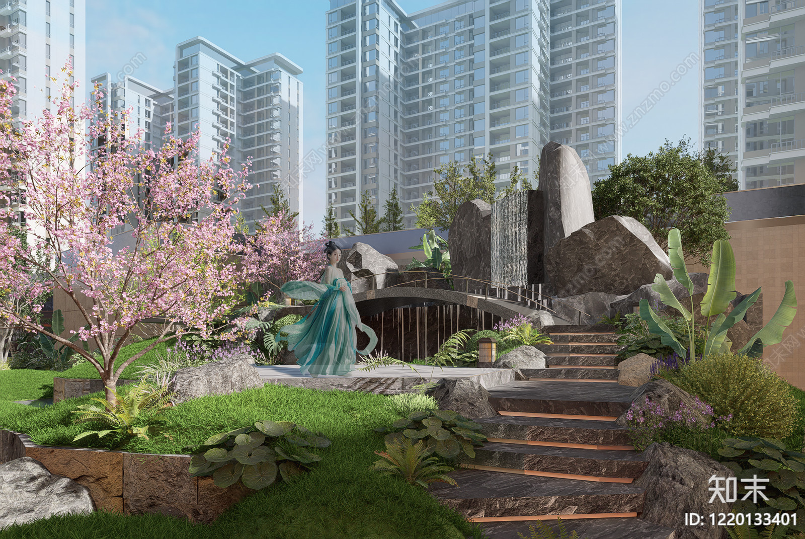 新中式景观小区景观SU模型下载【ID:1220133401】