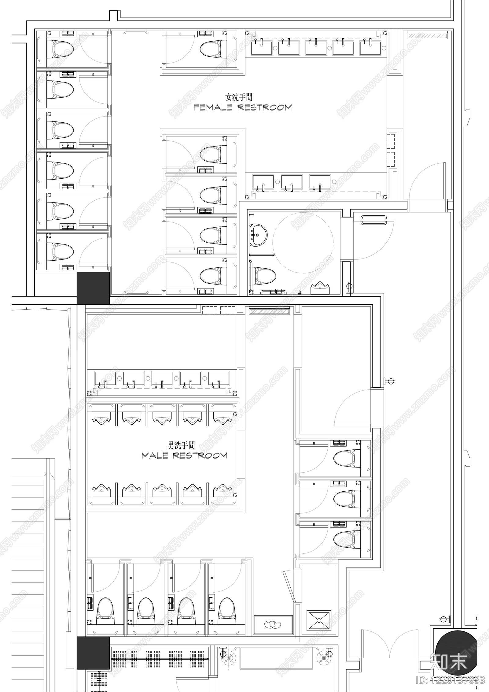 公共卫生间cad施工图下载【ID:1220137833】
