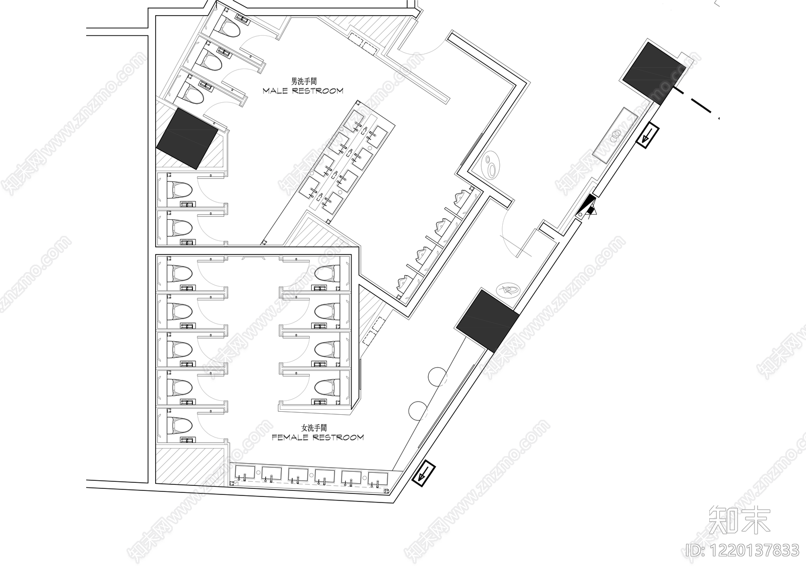 公共卫生间cad施工图下载【ID:1220137833】