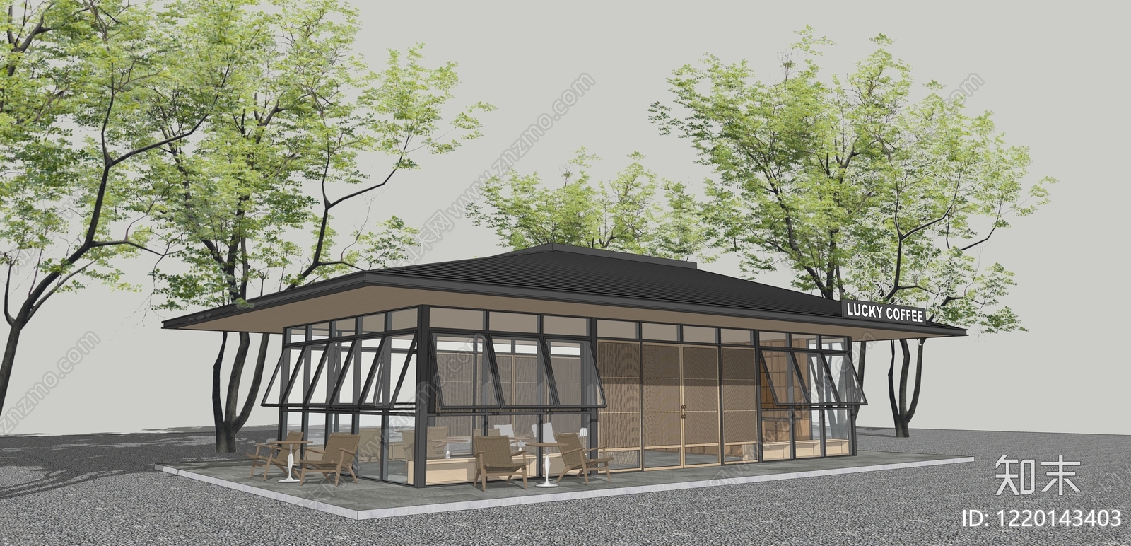 新中式餐饮建筑SU模型下载【ID:1220143403】