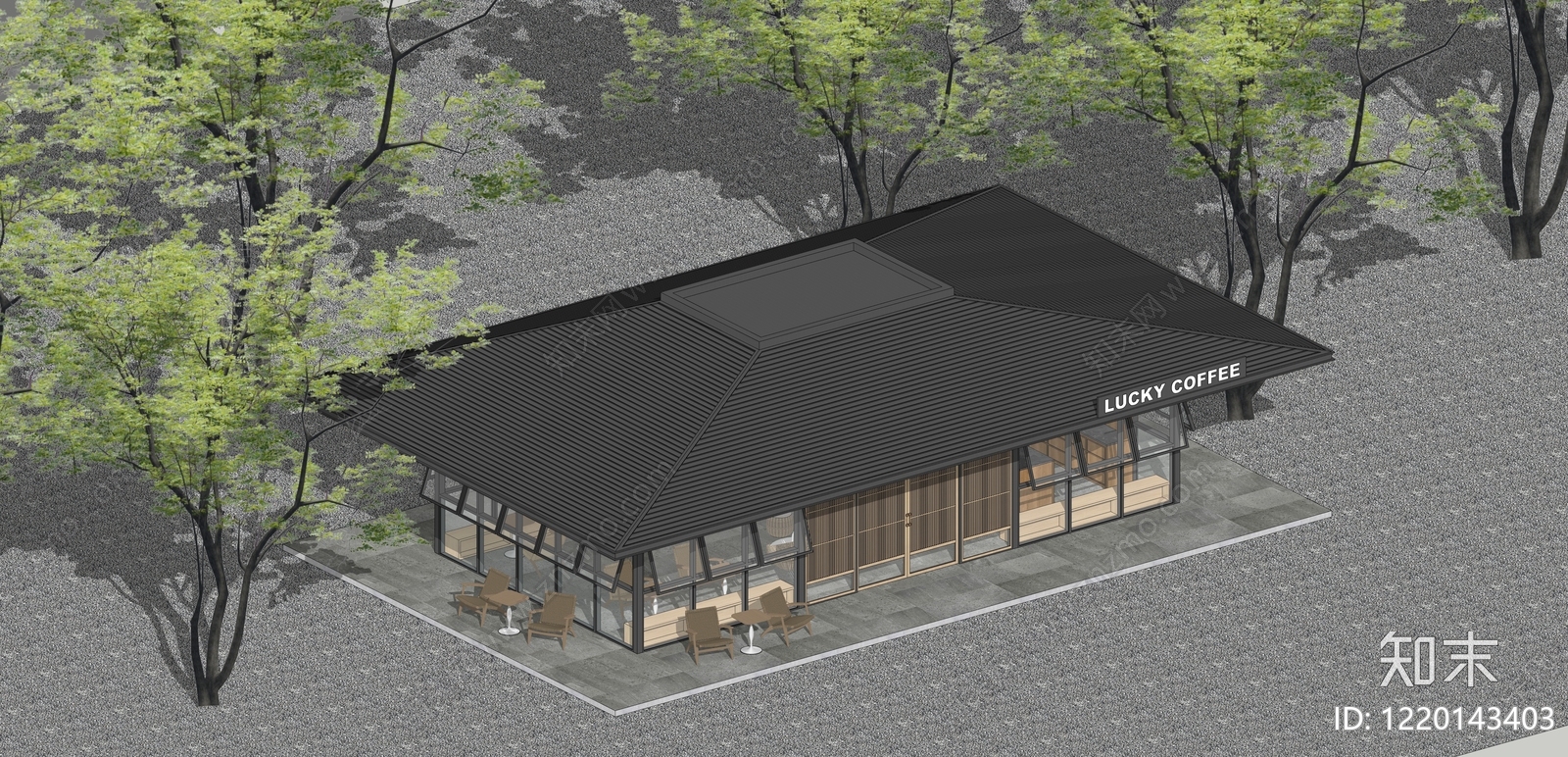 新中式餐饮建筑SU模型下载【ID:1220143403】