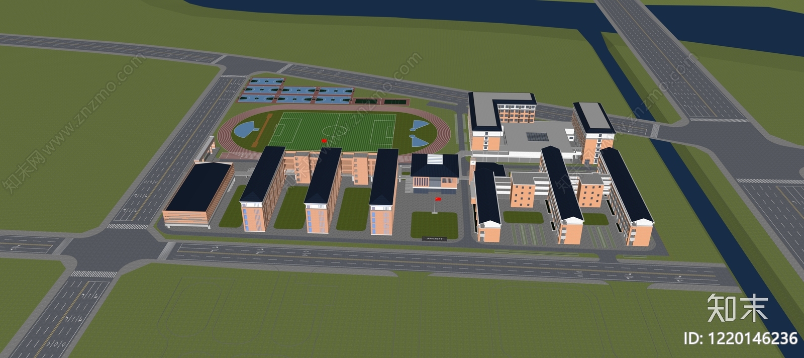 新中式学校建筑SU模型下载【ID:1220146236】