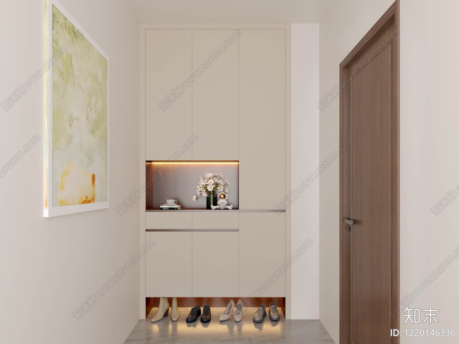 奶油风玄关3D模型下载【ID:1220146336】