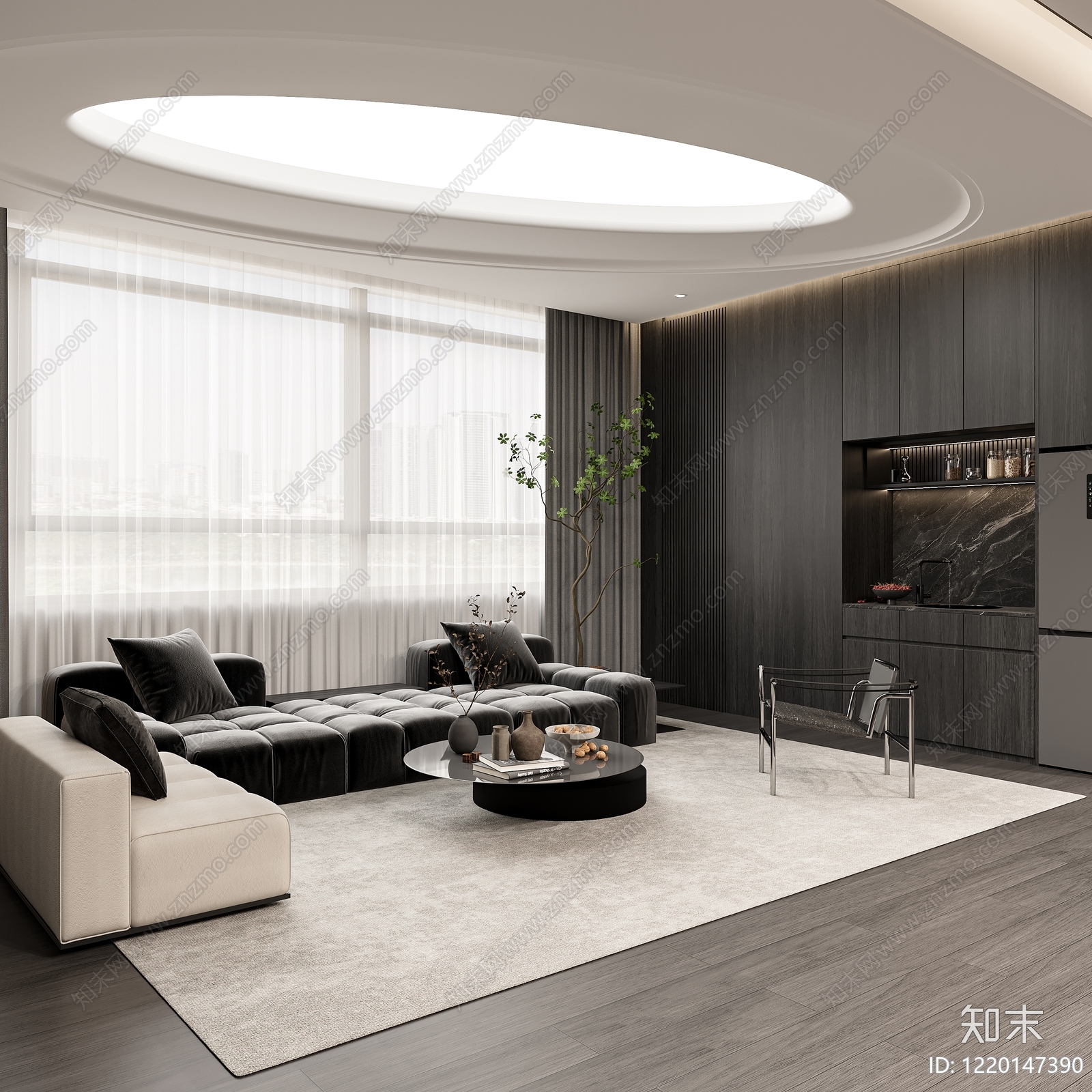 意式极简接待室3D模型渲染效果图