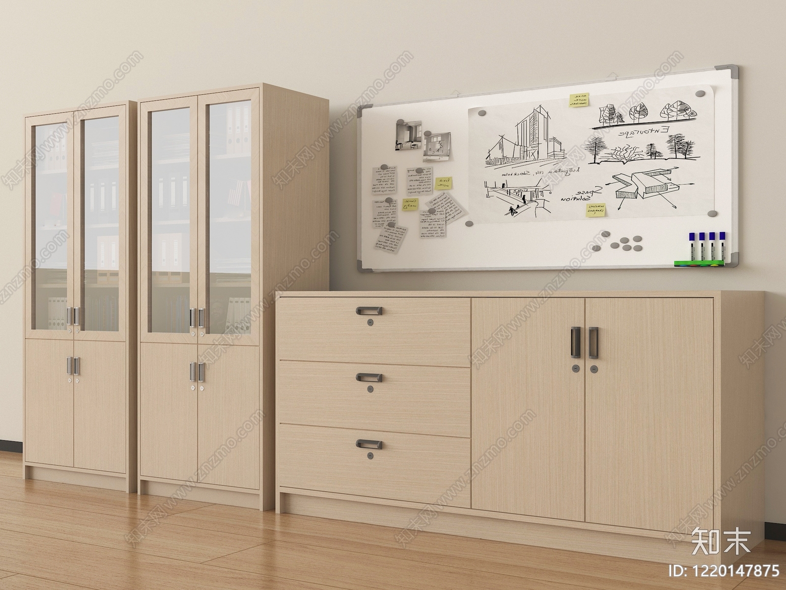 现代简约文件柜3D模型渲染效果图
