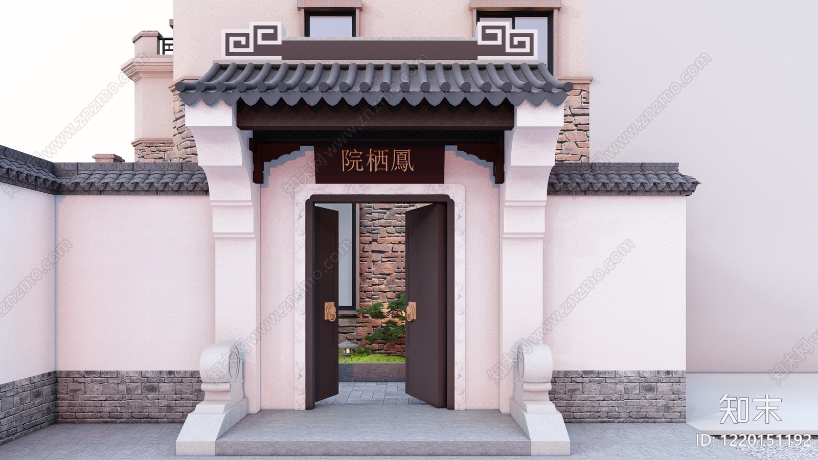 新中式景观别墅庭院SU模型下载【ID:1220151192】