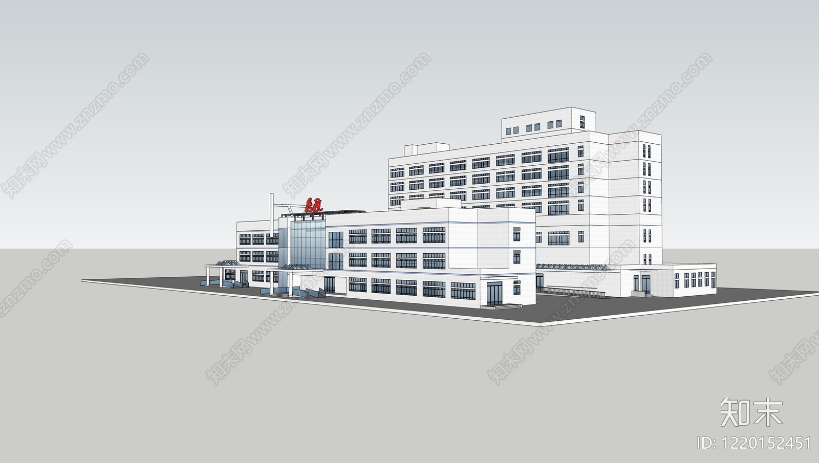 现代主义医院建筑SU模型下载【ID:1220152451】