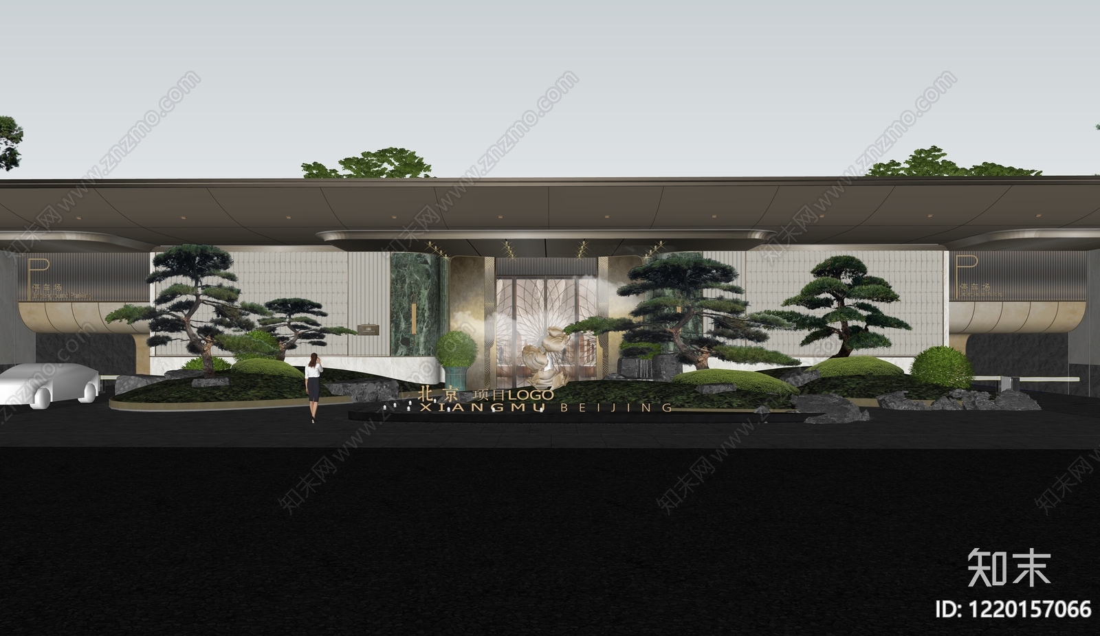 新中式售楼处建筑SU模型下载【ID:1220157066】