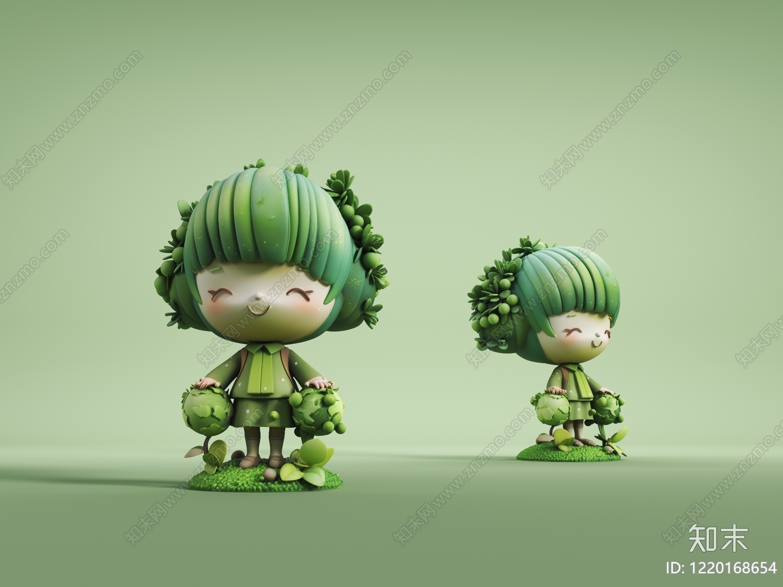 自然萌系IP风格雕塑摆件3D模型渲染效果图
